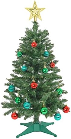SUNSHINE DECOR Green Christmas Tree with Light 3ft Artifical Full Christmas Tree with Ball & Star Ornaments 8 Lighting Modes for Holiday Decor