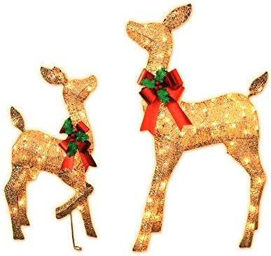 38in Christmas Deer Set Decoration 2pc Deers, Lighted up Reindeer Decor