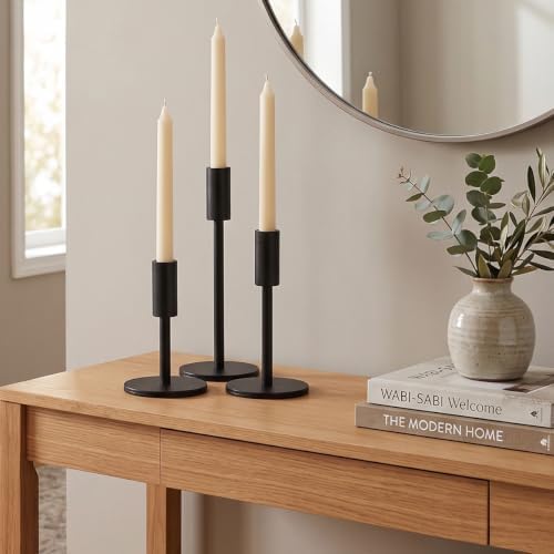 Black Taper Candle Holders Set of 3, Iron Candlestick Holders