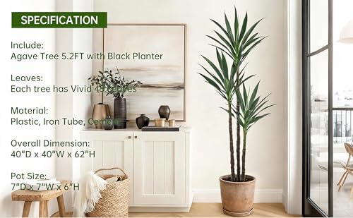 Artificial Agave Tree 5.2FT with 45 Leaves & 3 Trunks Yucca Plant