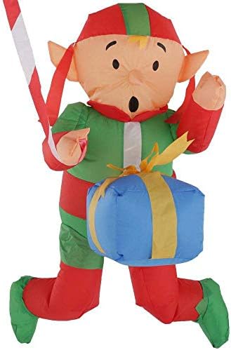 Gemmy 114.17 in. D x 57.09 in. W x 96.85 in. H Animated Inflatable Santa and Elves in Helicopter Scene