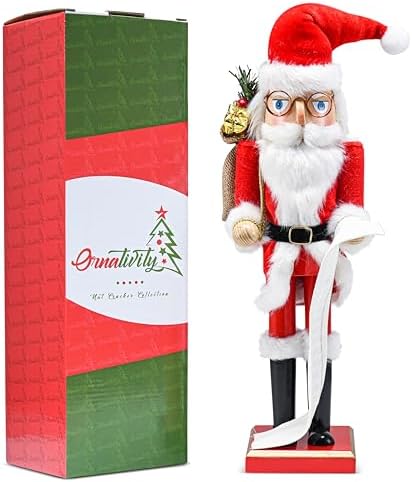 Christmas Santa Gift Wooden Nutcracker - 15" Red Bag Gifts & List of Names