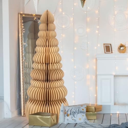 3 Pcs Large Honeycomb Christmas Tree,Classic,Beige, Green, Brown