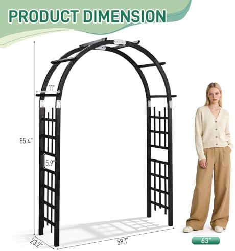 Outvita 7Ft Black Wooden Arbor Arch, Garden Trellis for Climbing Rose Vines