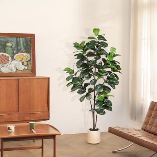 LYERSE Fiddle Leaf Fig Tree Artificial 6ft with Sturdy White Planter