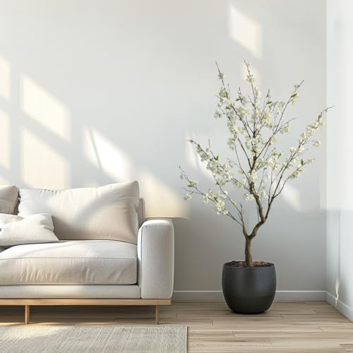 6.7FT White Cherry Blossom Tree with Planter, Indoor Outdoor Decor
