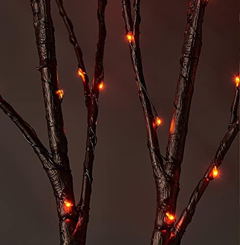 Hairui Lighted Halloween Tree Branches with Timer 32IN 100L Orange Fairy Lights, Black Twig Branch Lights Battery Operated or Indoor Outdoor Halloween Party Decoration