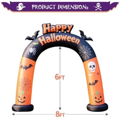 DomKom 8FT Long Halloween Inflatable Archway, Happy Halloween Blow Up Arch with Built-in LED Lights, Pumpkin, Skull, Bat Decor, Outdoor Inflatable Yard Lawn Garden Halloween Party Decorations
