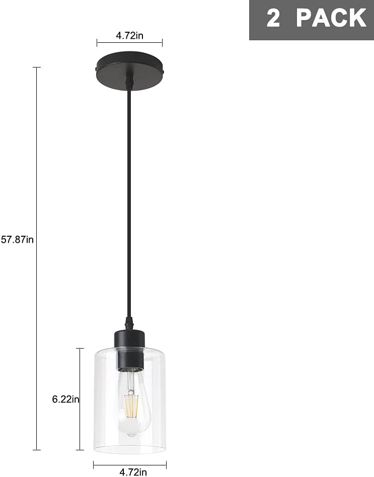 Modern Black Farmhouse Clear Glass Cylinder Pendant Light Fixture,Island Ligh...