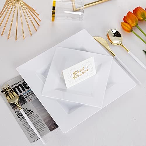 100 Pack White Plastic Square Dessert Plates, 6.5" Disposable Salad Plates