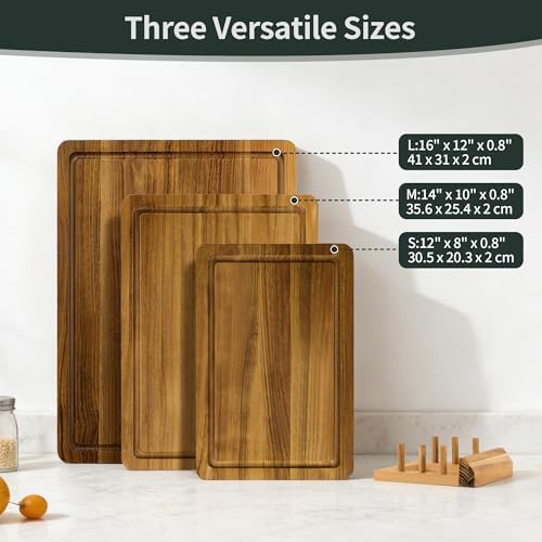 Teak Cutting Board Set for Kitchen, 3 Pack Teak Wood Cutting Boards
