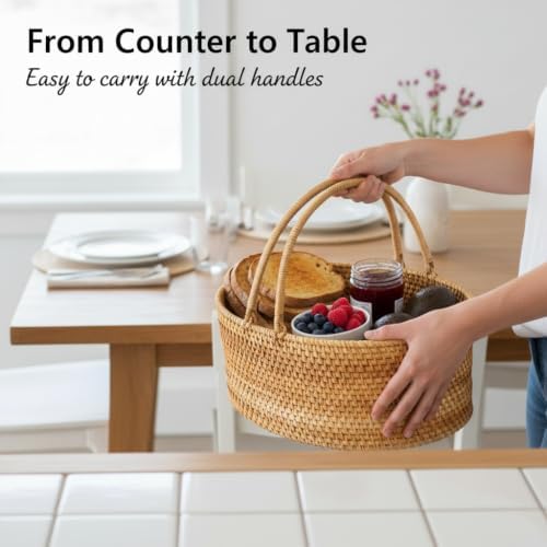 Rattan Picnic Basket with Handle, 12.6x9x5 in Handwoven Storage Decor