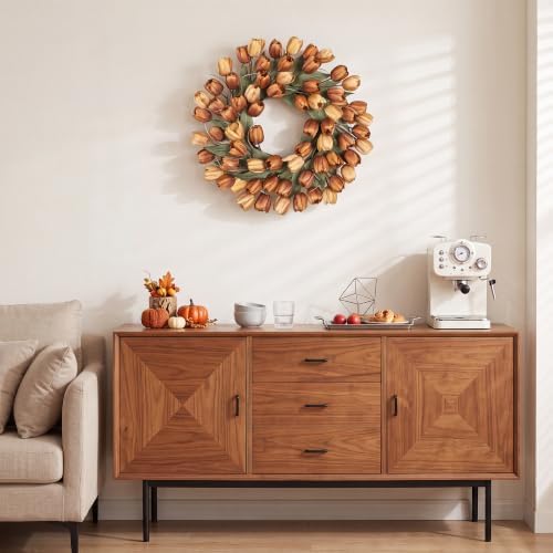24" Tulip Fall Wreath for Front Door Real Touch Fade-Resistant