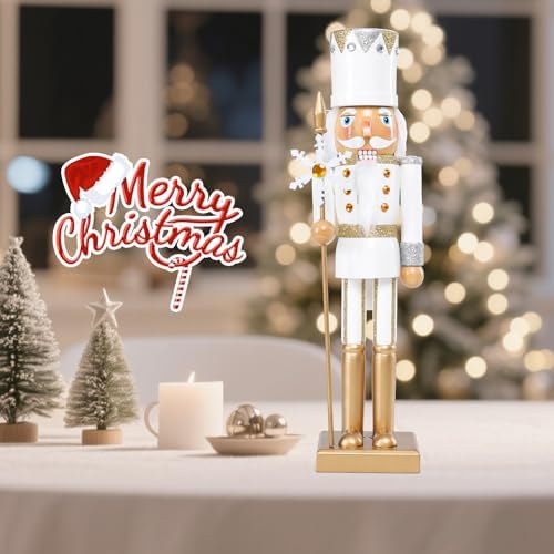 MUMTOP 15 Inch Christmas Nutcracker Decorations,White King Wooden Figures