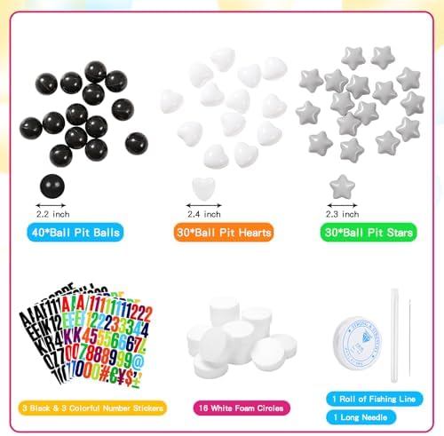 DIY Giant Friendship Bracelet Birthday Garland Kit with Letters Ball Customizable Banner for Christmas Wedding Kpop New Year Party Decorations Ball Plastic Balls Stars DIY Supplies(Black/Gray/White)