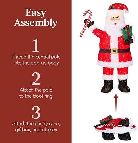 Best Choice Products 5ft Lighted Pop-Up Santa, Large Outdoor Christmas Holiday Decoration w/ 250 LED Lights, Twinkling Candy Cane, Gift Box, Hat