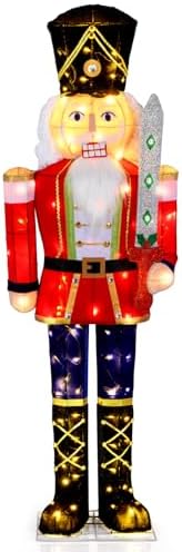 Tangkula 5 FT Christmas Lighted Nutcracker Holding Glitter Sword Decoration