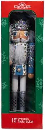 Kurt Adler Wooden 15" Blue & Platinum Nutcracker