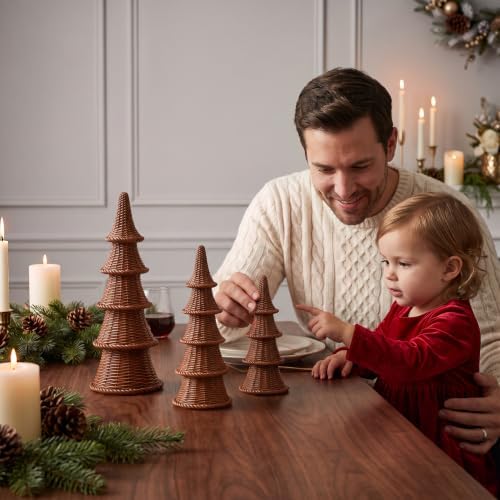 3PCS Resin Christmas Trees, Woven Style Tabletop Decor, Gift Box Set