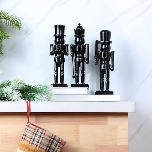 Cinnvoice 3 Pcs Black Christmas Nutcracker Figure Statue Wooden Decor 10in