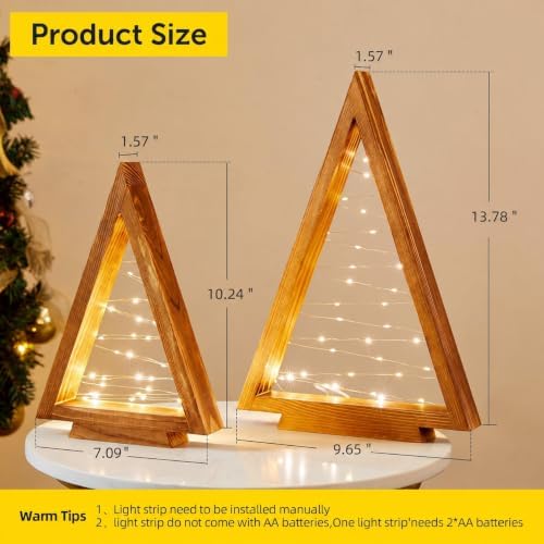 2 Pack Wooden Christmas Tree with Lights, Tabletop Decor-Brown