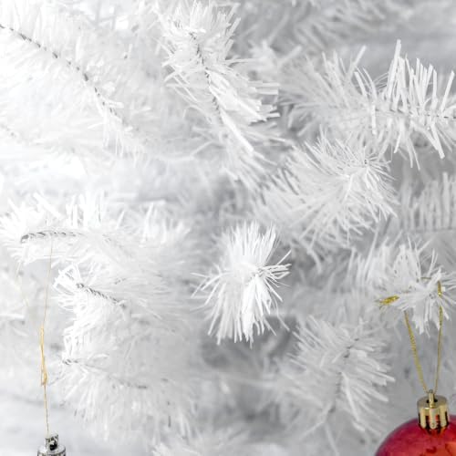 HOMCOM 8' Tall Pre-Lit Slim Noble Fir Artificial Christmas Tree White
