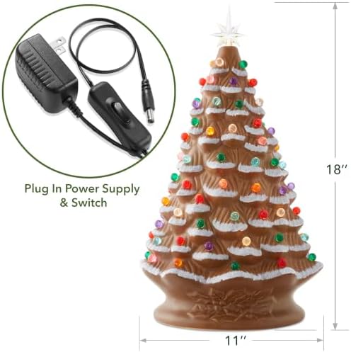 Casafield Hand Painted Ceramic Christmas Tree, Gingerbread 18-Inch Pre-Lit Tree with 186 Multi Color Lights and 2 Star Toppers