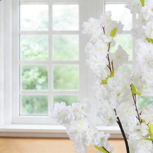 Indoor Cherry Blossoms Tree White Artificial Cherry Blossom Tree 6FT Faux Bedroom Trees for Home Christmas New Year Decor