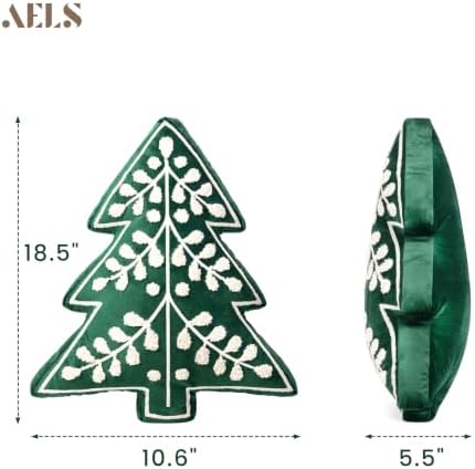 AELS Embroidered 18.5" Merry Christmas Tree Decorative Throw Pillow, Set of 2, Holiday Throw Pillows for Christmas Decor, Plush Tree Shaped Decorative Pillows for Living Room Bedroom Sofa, Green