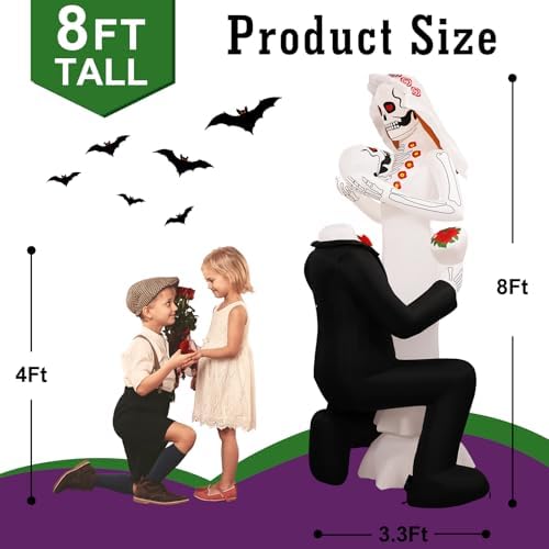 Halloween Inflatables Giant 8Ft Tall Skeleton Couple Day of The Dead Outdoor Decorations, Spooky Blow Up Skull Lovers Yard Decor Built-in 10 LED Lights for Outside Party Lawn Garden