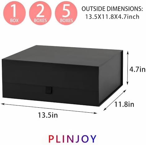 5 Pcs Black Gift Box Large 13.5x11.8x4.7 Inches, Black Gift Boxes for Presents with Magnetic Closure Lid, Luxury Gift Box Rectangle Collapsible Boxes for Gift Packaging