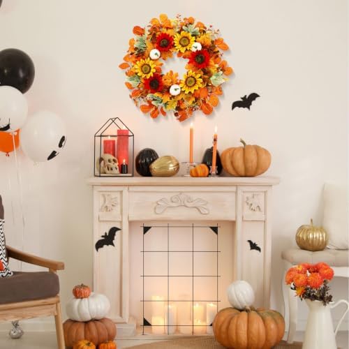 26Inch Harvest Fall Wreaths for Front Door with Sunflower and Pumpkins