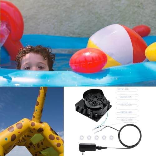 2 Pack12V Air Blower for Inflatables with 5 LED Light Strings for Outdoor Inflatable Decor Weddings Easter Pool Floats Holiday Yard Decorations, 1.2A Inflatable Fan Replacement and 1.5A Adapter