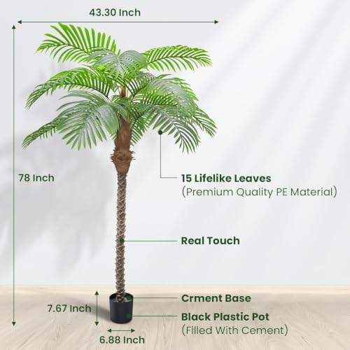 Artificial Palm Trees for Outdoors,6.5ft Tall Fake Plant for Indoor/Outdoor