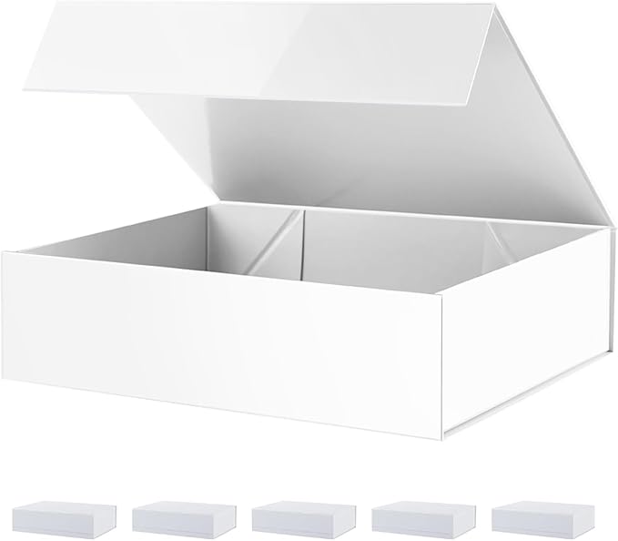 PACKHOME 6 Large Gift Boxes 13.5x10x3.5 Inches, Sturdy Shirt Boxes with Magnetic Lids for Multiple Occasions (Glossy White)
