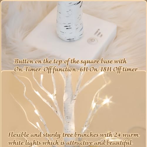 PEIDUO Christmas Decorations for The Home, 2FT BirchTree with LED Lights, Warm White Tree Lamp, Fairy Light Spirit Tree for Room Inside Fireplace Home Decor, Battery Powered, Timer (4PK)