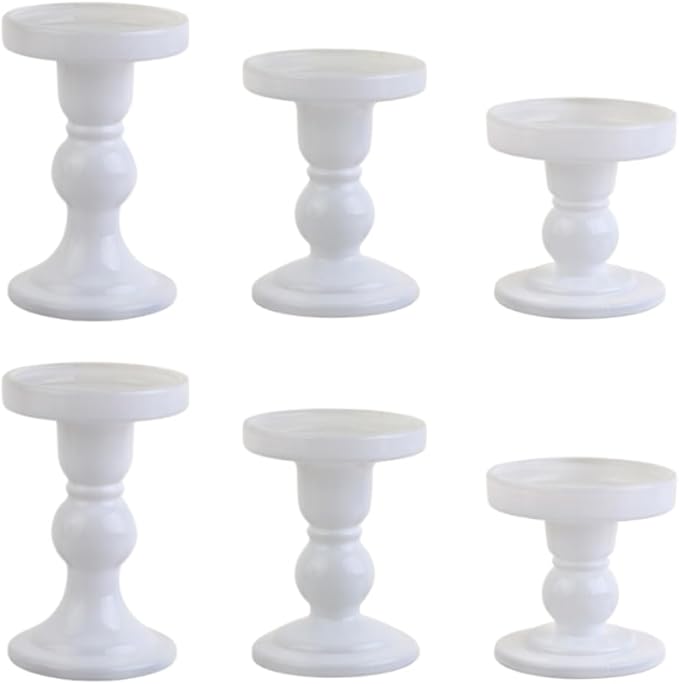 6-Piece Set of White Glass Candlestick, Crystal Candlestick Holder Holder and Conical Candle, Christmas Candle Holder Decoration, Family Living Room Wedding Candle Holder (white2sets)