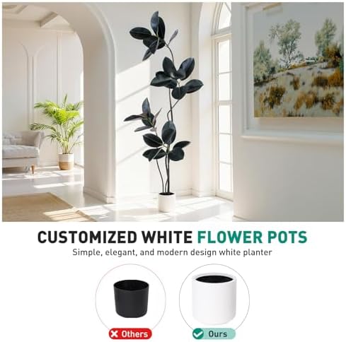Artificial Rubber Tree 6FT Tall Faux Plants Indoor Artificial Trees Potted - Fake Tree with White Planter Large Floor Plant for Home Office Room Outdoor Decor