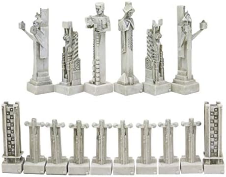 Ebros Gift Frank Lloyd Wright Architecture Midway Gardens Complex Collectible White and Black Geometrical Sprites Chess Pieces Set with 5" Tallest Sprite Piece Figurines