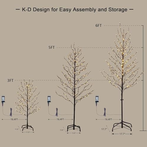 Lightshare Set of 3 Star Light Trees Christmas Decorations, Including 3 feet, 5 feet, and 6 feet, Warm White Christmas Tree, Brown Branch