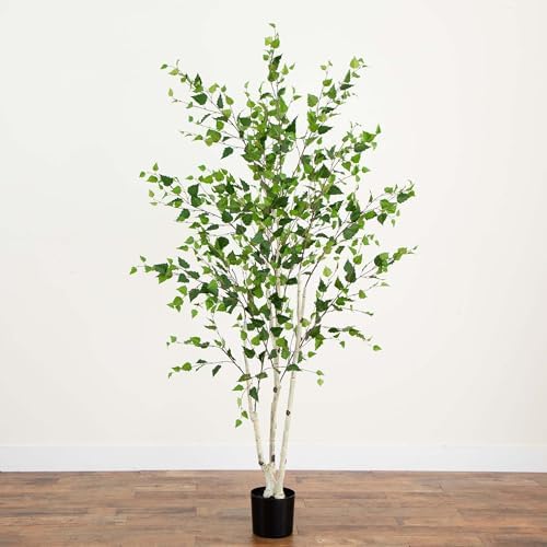 Nearly Natural 7 ft Artificial Birch Tree with Real Touch Leaves