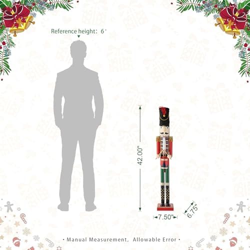 Glitzhome 42" H Christmas Nutcracker Decor Wooden Nutcracker Ornaments Drummer Soldier Nutcracker Figures Traditional Christmas Decor for Indoor and Outdoor