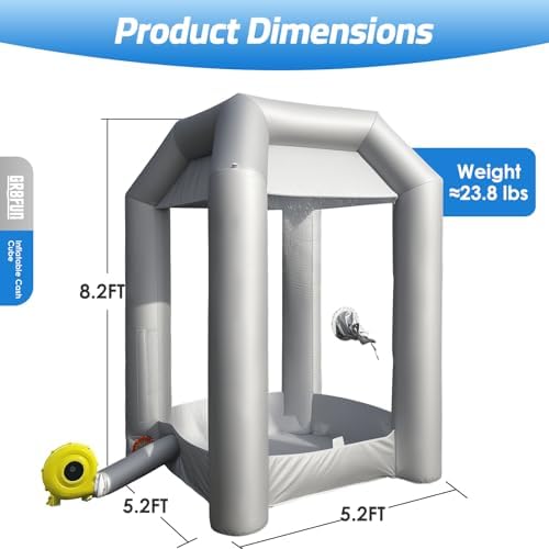 Inflatable Cash Cube Booth with 2 Blowers, Inflatable Money Grab Machine for Commercial Advertising & Event Promotion, Fast Inflation (Silver, 5.2x5.2x8.5FT)
