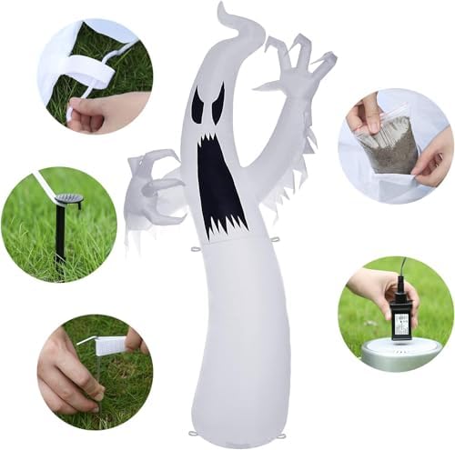 Sizonjoy 12 Ft Giant Halloween Inflatable Ghost, Blow Up Halloween Decorations Outdoor Built-in Changing LED Lights for Outdoor Indoor Yard Garden