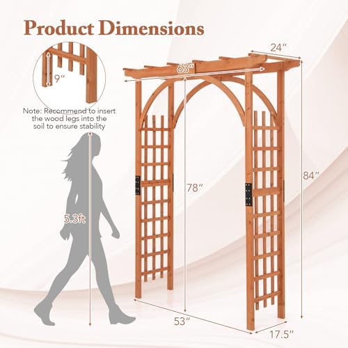 Happygrill 84" Wood Garden Arbor, Outdoor Archway Pergola with Hanging Roof