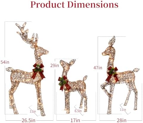 3D Brown Rattan Christmas Deer Set, 210 LEDs