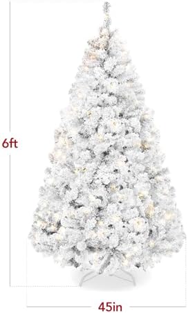 Best Choice Products Pre-Lit White Christmas Tree, 6ft Artificial Snow Flocked Full Fir Tree, Holiday Decoration w/ 250 Lights, 928 Branch Tips