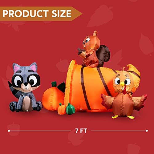 Joiedomi 7 FT Long Inflatable Woodland Animals with Cornucopia with Build-in LEDs, Blow Up Inflatables for Thanksgiving Party Indoor, Outdoor, Yard, Garden, Lawn Fall Decorations