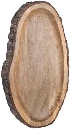 GoCraft Oval Wooden Serving Platter with Tree Bark Edges – Mango Wood Charcuterie Board, 17" x 10", Rustic Platter for Serving Cheese, Appetizers, Snacks, Fruit, and More – Perfect for Entertaining