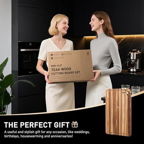 Teak Wood Cutting Boards for Kitchen 17'' Wooden Bamboo Serving Board Meat